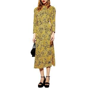 Topshop Women's Abstract Animal Print Long Sleeves Mock Neck Midi Dress Size 6